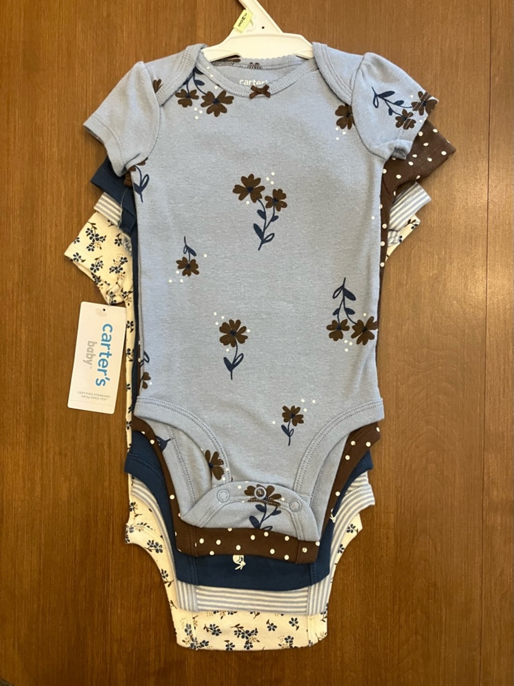 Carter's Baby Floral Short-Sleeve Five-Piece Bodysuit Set- Cream, Blue, Brown - Picture 2 of 9